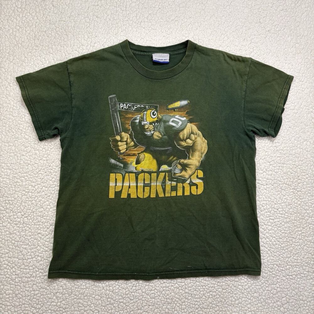 Vintage Green Bay Packers T-Shirt Reebok Mens Short Sleeve NFL Football Green